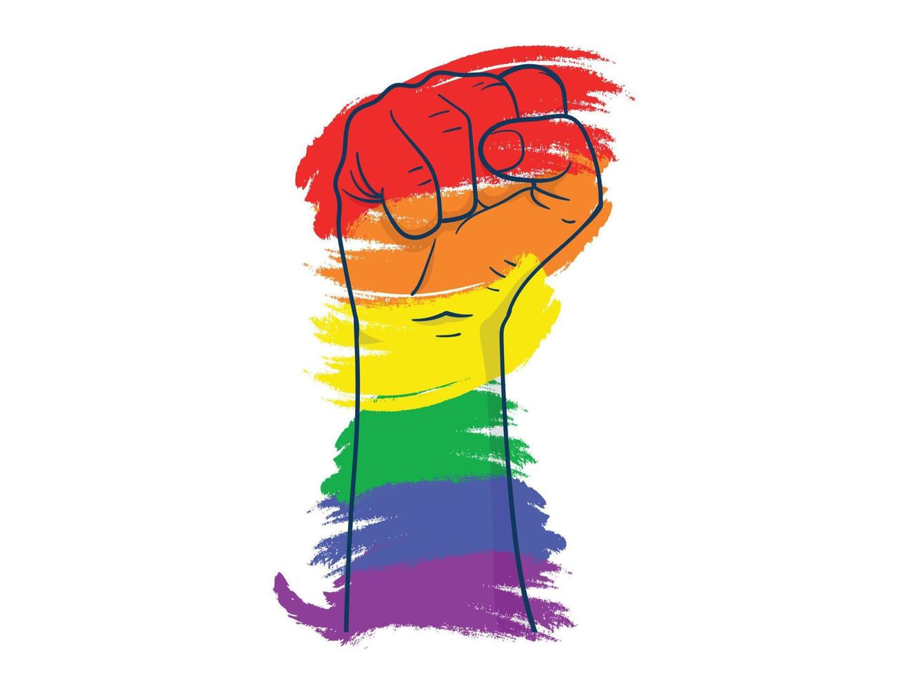slåss för homosexuella hbt-rättigheter regnbågsnäve vit bakgrund vektor