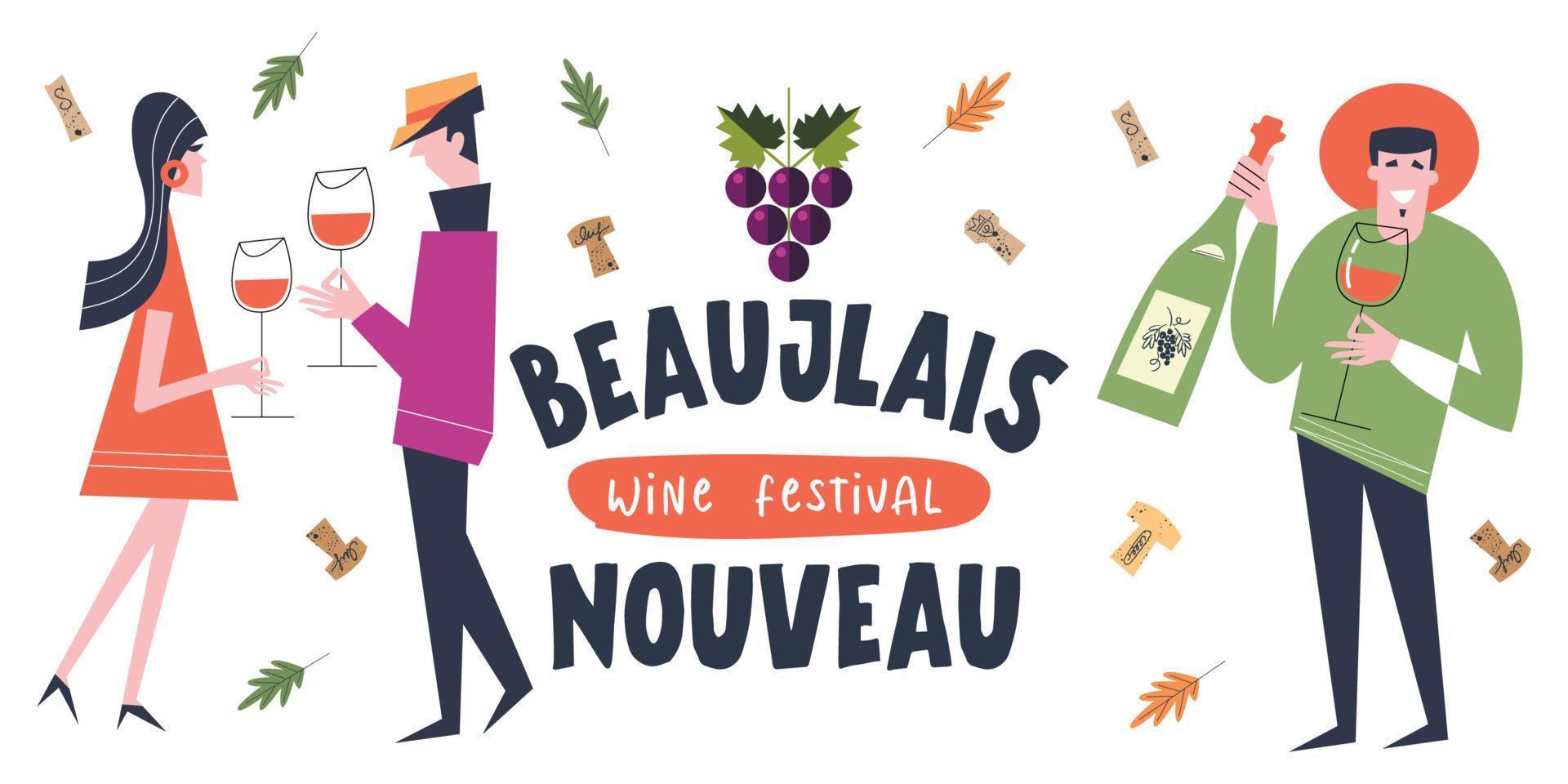 beaujolais nouveau vinfestival. vektorillustration, en uppsättning designelement för en vinfestival. vektor