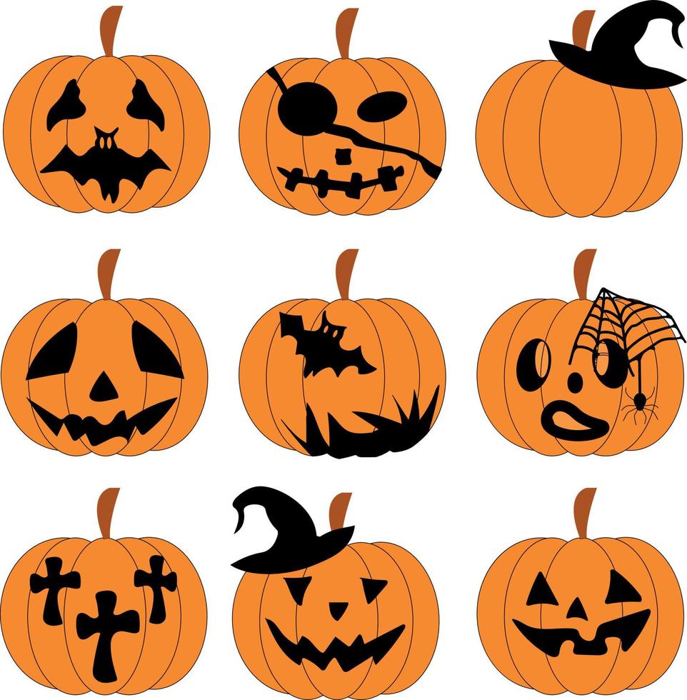 Halloween-Kürbis-Symbol. Vektor. Herbstsymbol. flaches Design. halloween gruseliger kürbis mit lächeln, glücklichem gesicht. Orangenkürbis-Silhouette isoliert auf weißem Hintergrund. bunte illustration der karikatur. vektor