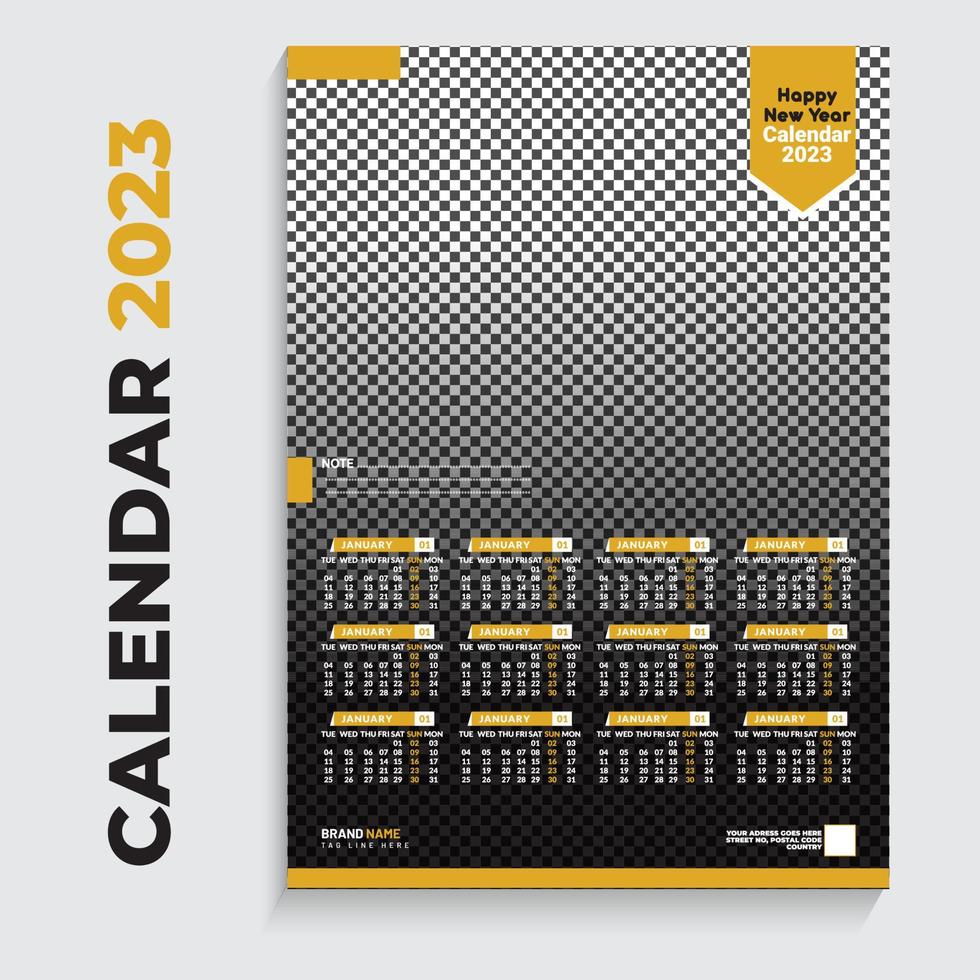 Minimaler moderner Corporate Business Gelber Wandkalender 2023 Designvorlage kostenloser Download vektor