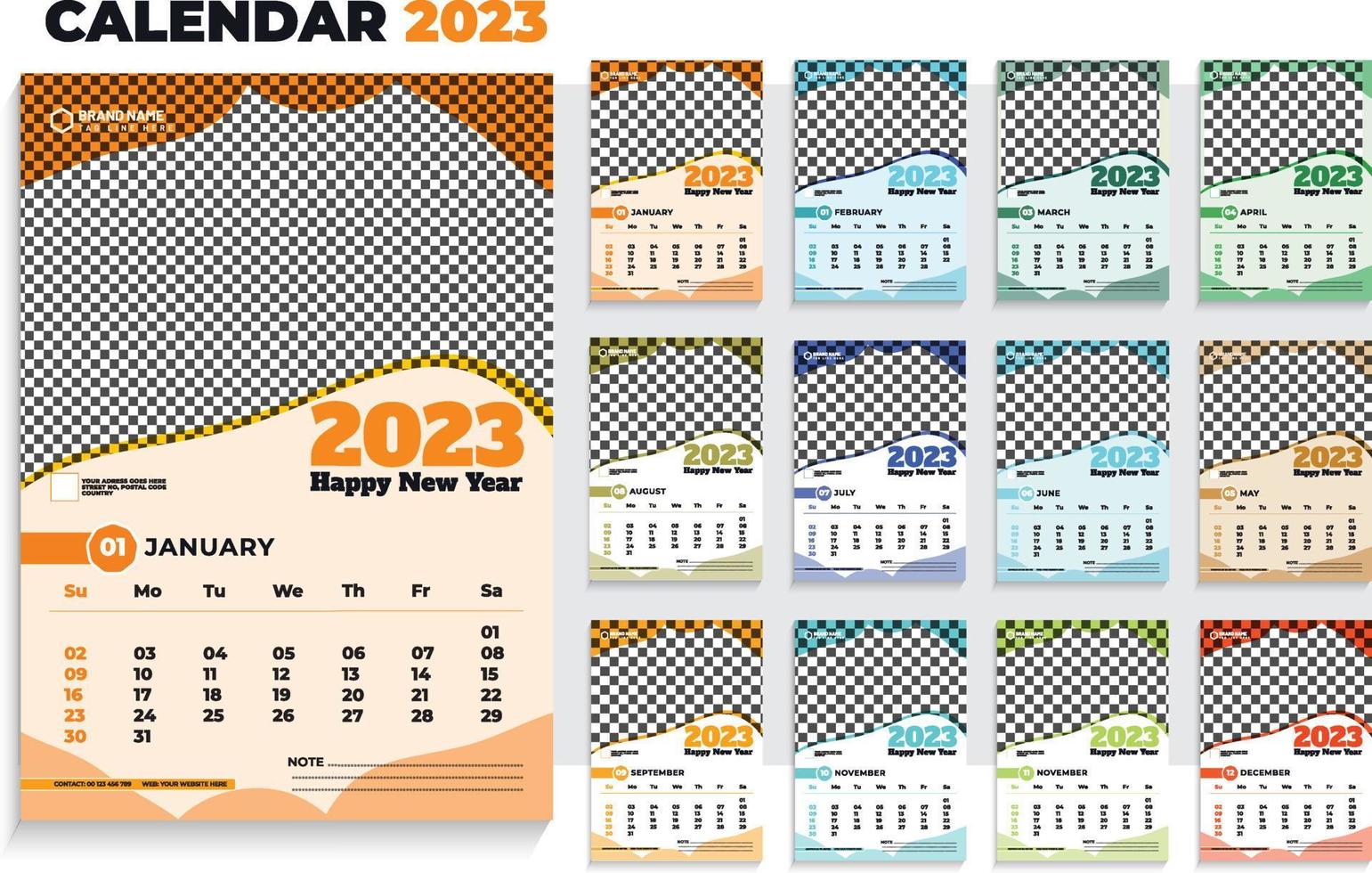 modern 2023 kalender designmall gratis vektor