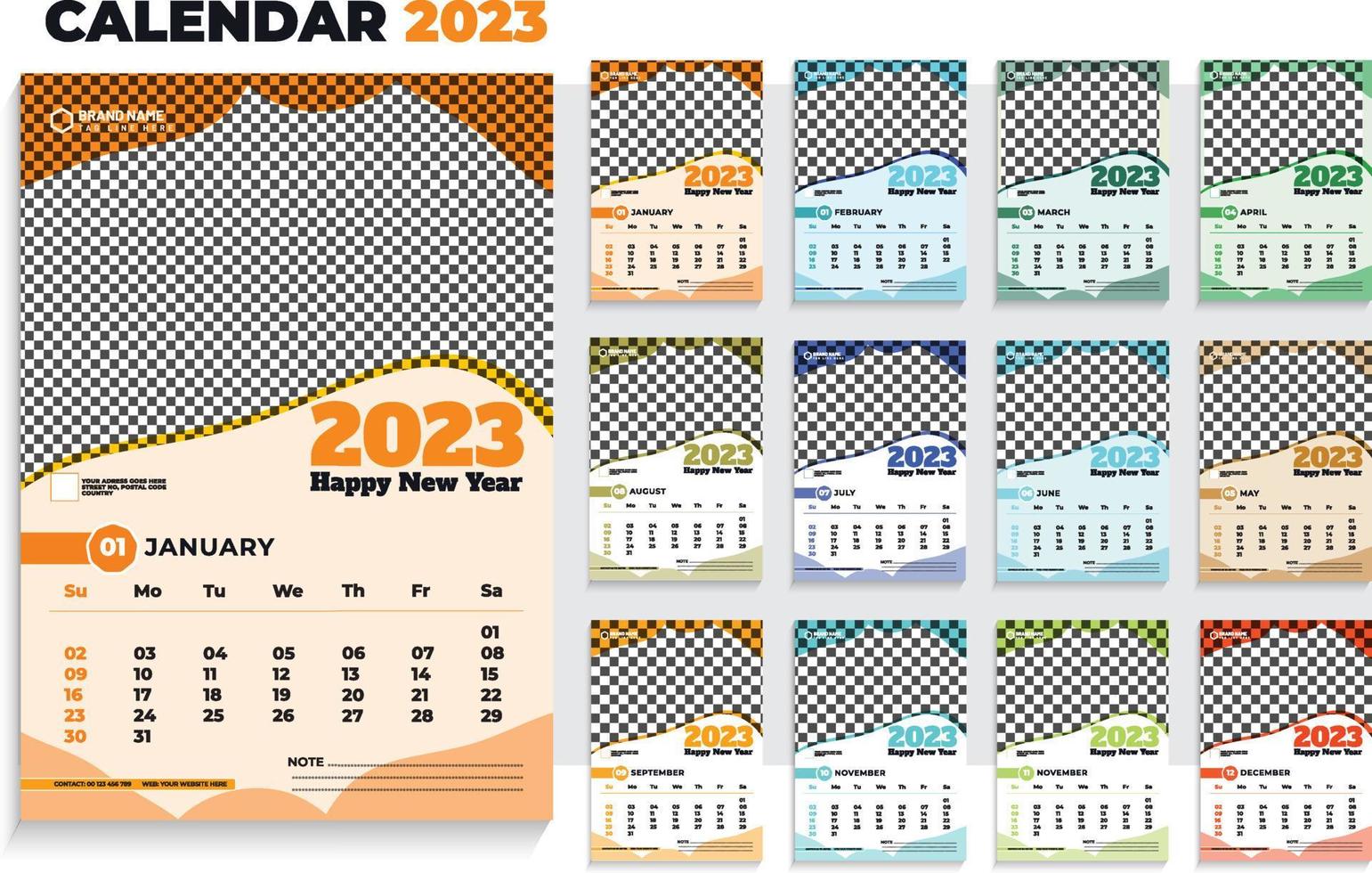 moderner 2023-Kalender-Design-Vorlage kostenloser Vektor