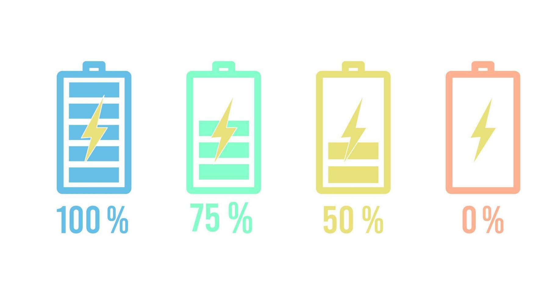 Verschiedene Energiebatterien eingestellt, Vektorbatteriesymbol, Ladung von niedrig bis hoch. Vektor-Infografik vektor