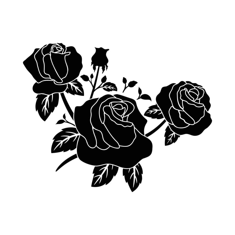 silhouette schwarzes motiv rose blume blüht vektor