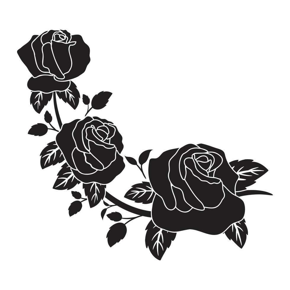 siluett svart motiv ros blomma blommande vektor