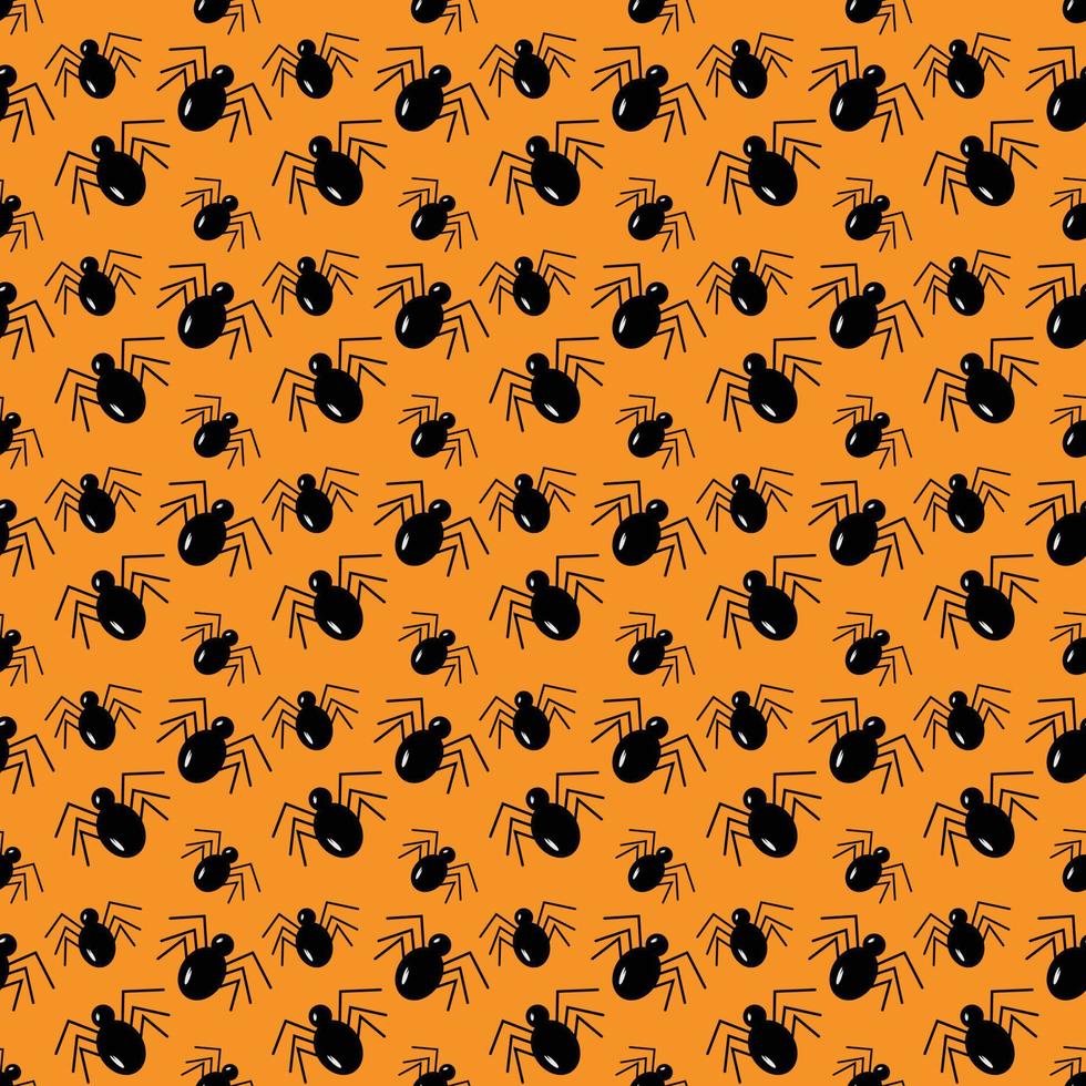 Nahtloses Halloween-Muster von Spinnen auf orangefarbenem Hintergrund. sich wiederholende Textur. Probe. vektor