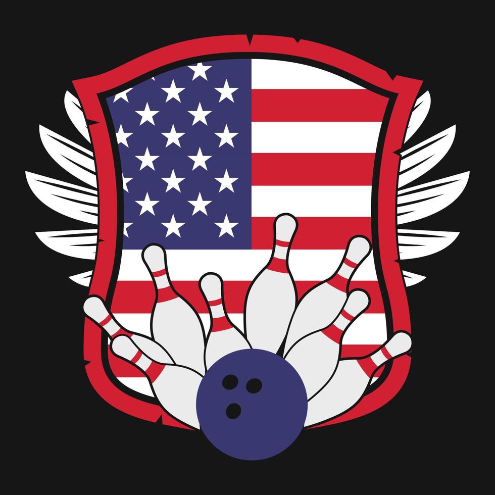 Bowling-Streik-Sport-USA-Flaggen-Vektor-T-Shirt vektor