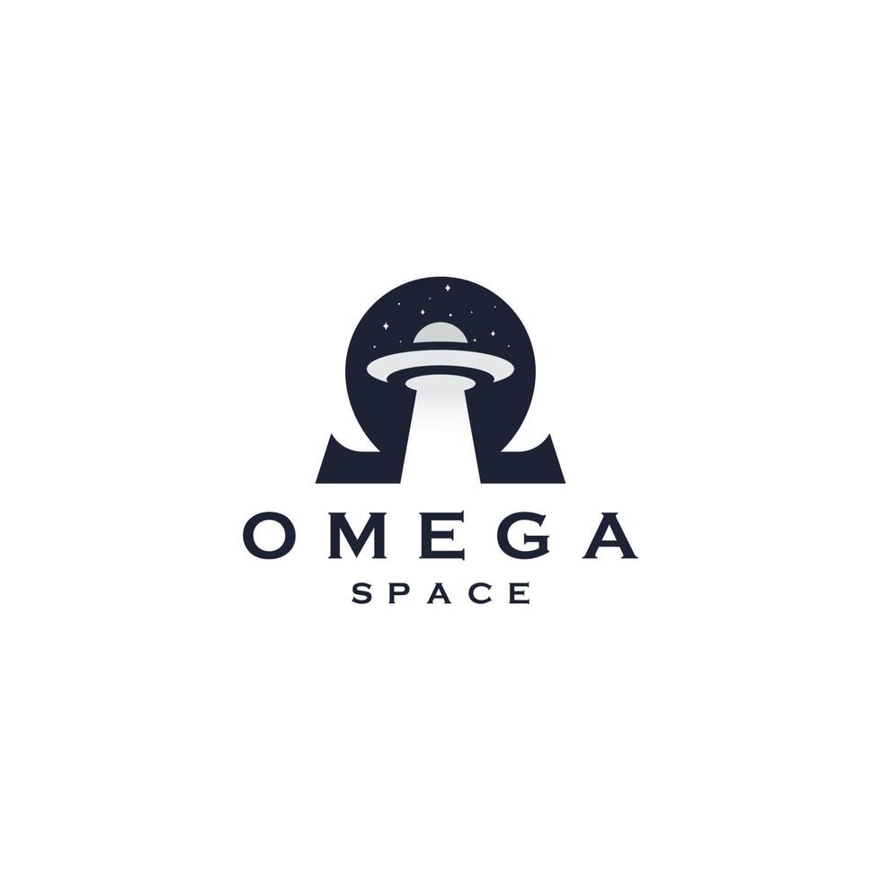 omega-symbol mit ufo-raumform logo icon design template flache vektorillustration vektor