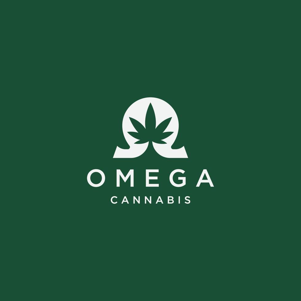 Omega-Symbol mit Cannabis-Blattform-Logo-Icon-Design-Vorlage flache Vektorillustration vektor