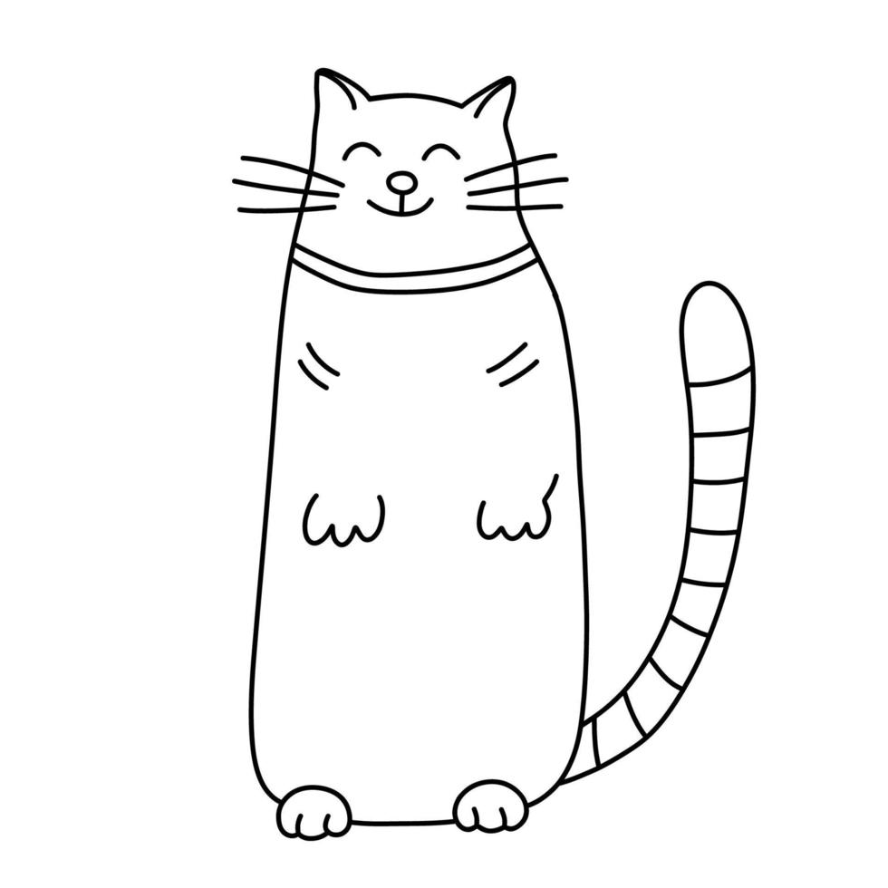 glad katt i doodle stil. handritad vektorillustration. isolerade svart kontur vektor