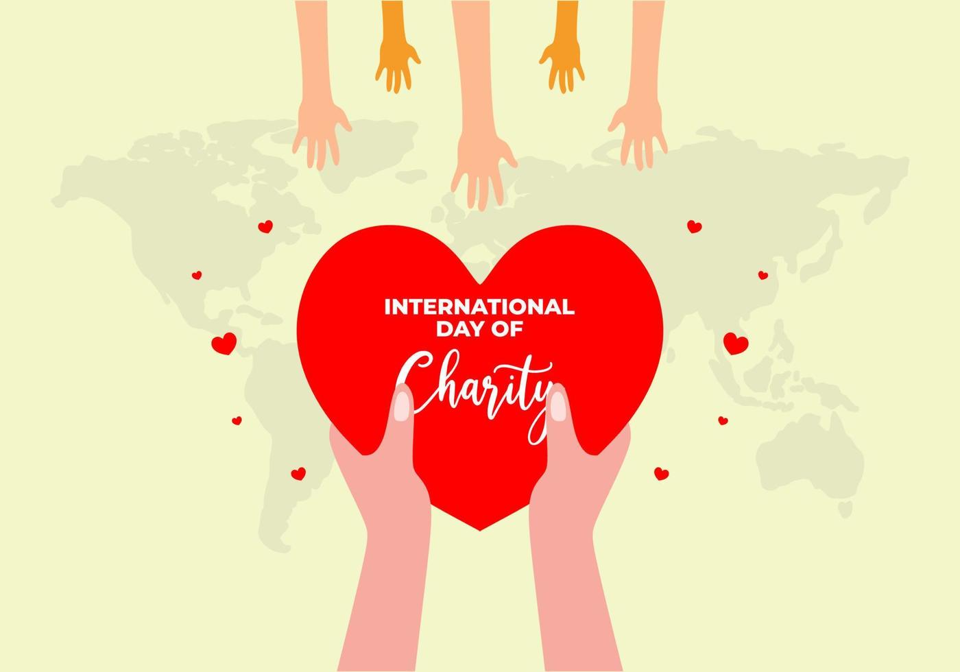 internationella dagen för välgörenhet banner affisch den 5 september med hand ge kärlek till andra handen på vit bakgrund vektor