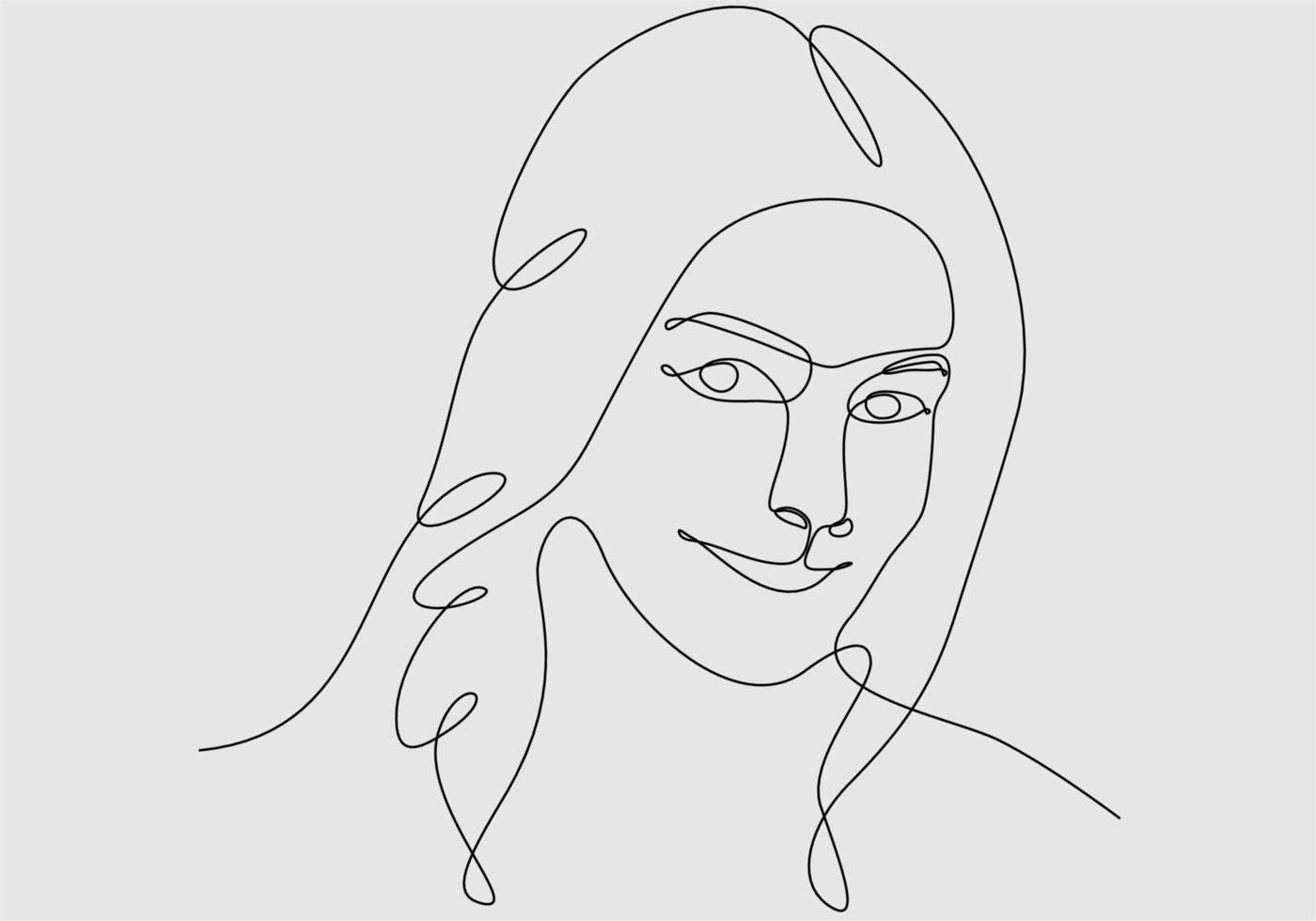 kontinuerlig linjeteckning vacker kvinna ansikte porträtt. skönhet hudvård koncept för unga kvinnliga modeller. mode skönhet modell på vit bakgrund. vektor