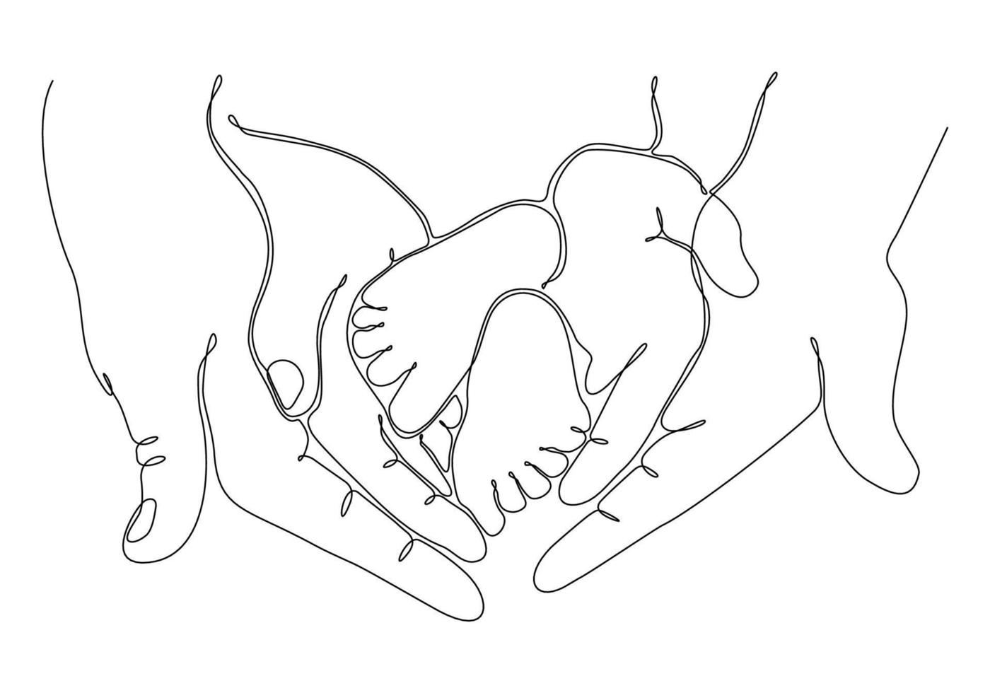 Kontinuierliche Linienzeichnung der Hand der Mutter mit Babyfüßen Konzept, Mutterschaftsfamilie, Vektorillustration vektor