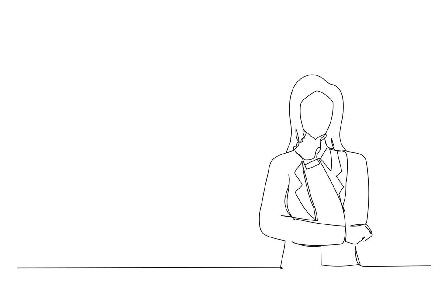 Zeichnung einer erfreuten asiatischen Geschäftsfrau mit gekreuzten Armen. einzelne fortlaufende Strichzeichnungen vektor