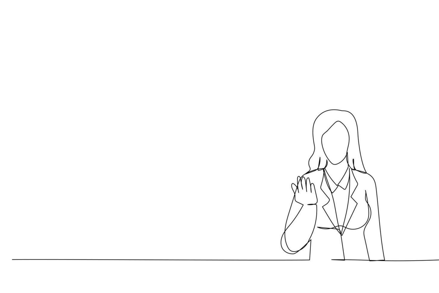 Illustration einer lateinischen Geschäftsfrau, die jemanden einlädt. einzeiliger Kunststil vektor