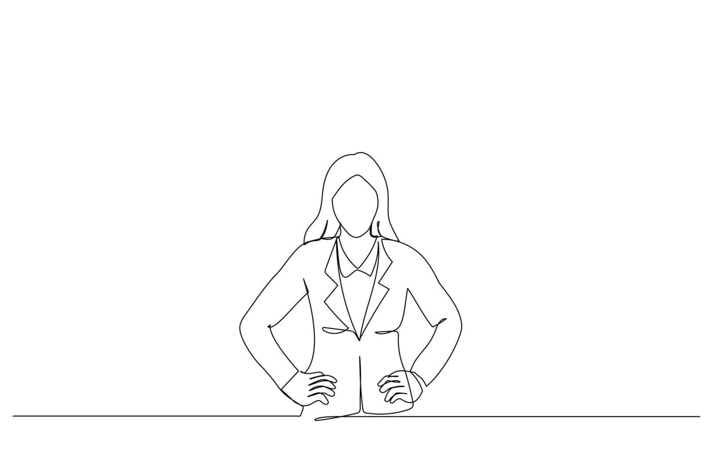 Illustration einer jungen Frau, die mit den Händen auf der Taille steht. einzeiliger Kunststil vektor