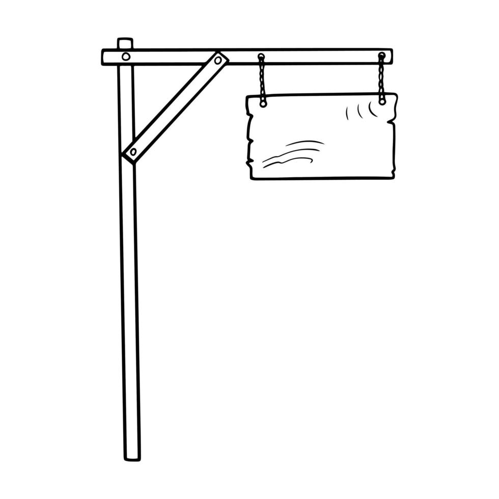 monokrom bild, hög stolpe med en fyrkantig träskylt på en kedja, reklamställning, vektorillustration i tecknad stil på en vit bakgrund vektor