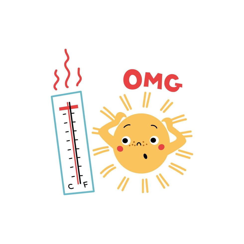 klimatuppvärmning och solsäkerhetskoncept för barn. vektor