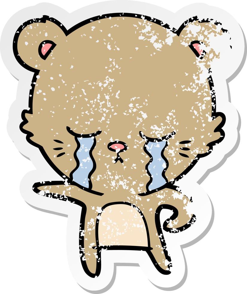 bedrövad klistermärke av en gråtande tecknad björn vektor