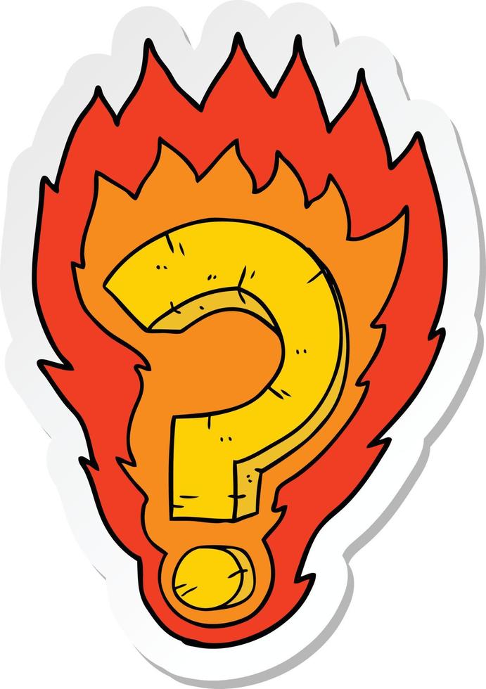 klistermärke av en tecknad flammande frågetecken vektor