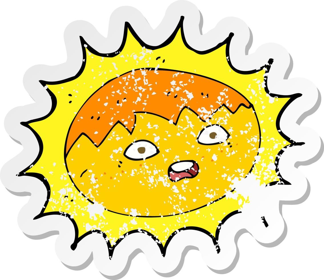 Retro-Distressed-Aufkleber einer Cartoon-Sonne vektor