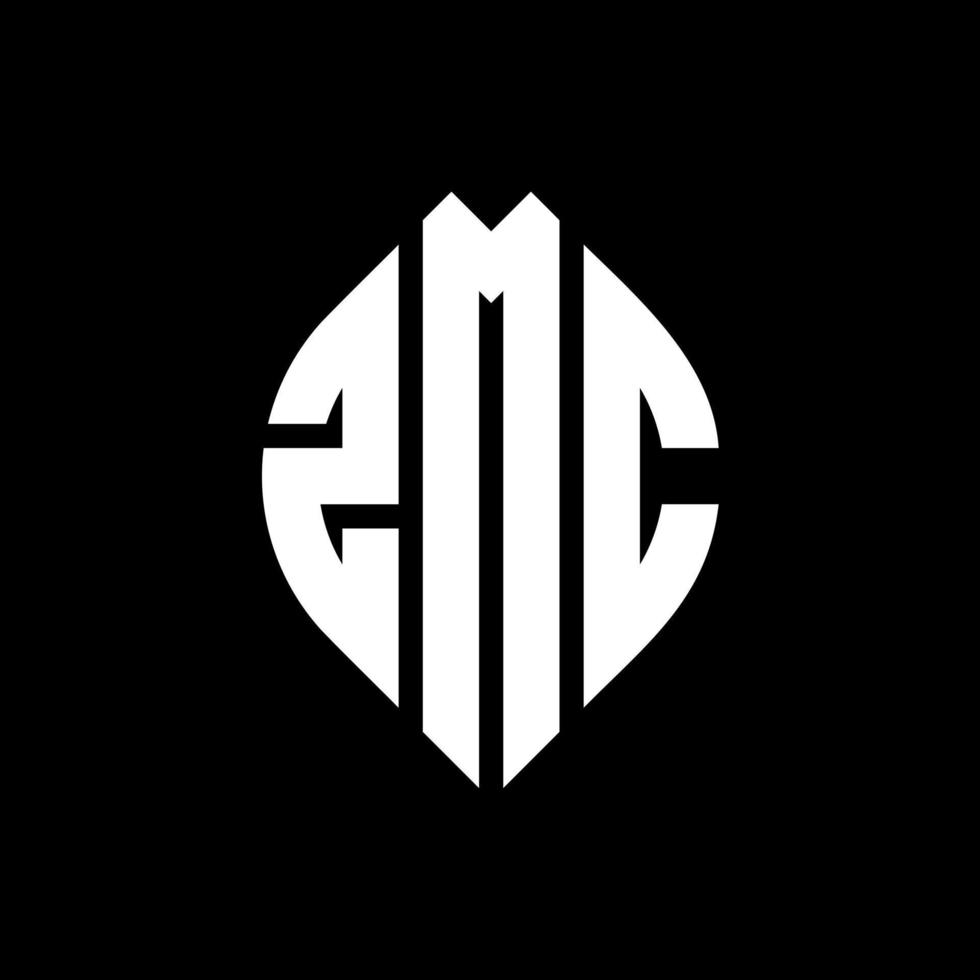 zmc-Kreisbuchstaben-Logo-Design mit Kreis- und Ellipsenform. zmc Ellipsenbuchstaben mit typografischem Stil. Die drei Initialen bilden ein Kreislogo. zmc-Kreis-Emblem abstrakter Monogramm-Buchstaben-Markierungsvektor. vektor