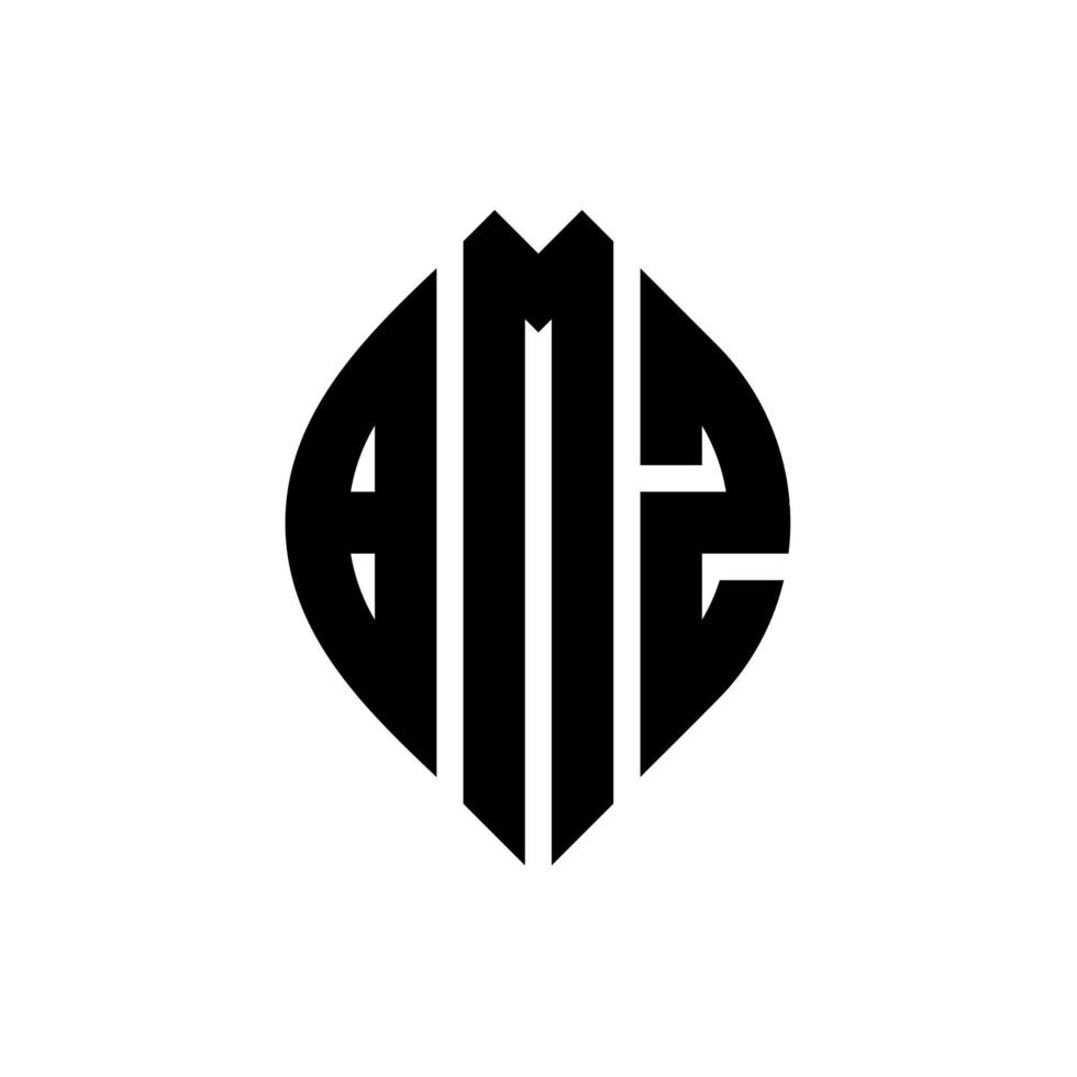 bmz-Kreisbuchstaben-Logo-Design mit Kreis- und Ellipsenform. bmz ellipsenbuchstaben mit typografischem stil. Die drei Initialen bilden ein Kreislogo. bmz-Kreis-Emblem abstrakter Monogramm-Buchstaben-Markenvektor. vektor