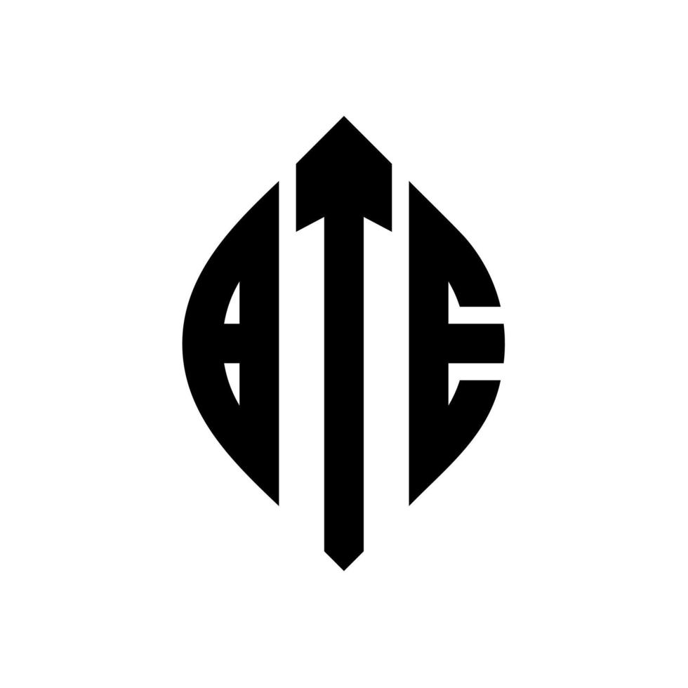 bte-Kreisbuchstaben-Logo-Design mit Kreis- und Ellipsenform. bte Ellipsenbuchstaben mit typografischem Stil. Die drei Initialen bilden ein Kreislogo. bte-Kreis-Emblem abstrakter Monogramm-Buchstaben-Markenvektor. vektor