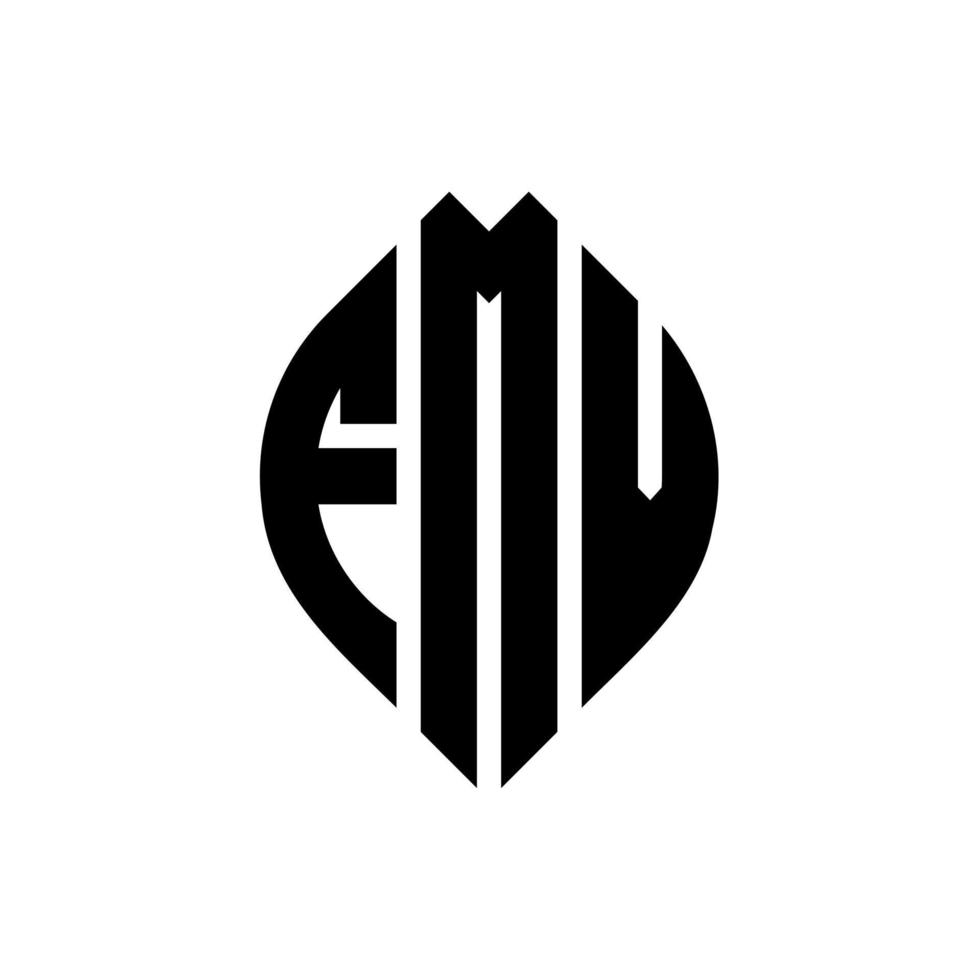 fmv-Kreisbuchstaben-Logo-Design mit Kreis- und Ellipsenform. fmv Ellipsenbuchstaben mit typografischem Stil. Die drei Initialen bilden ein Kreislogo. fmv-Kreis-Emblem abstrakter Monogramm-Buchstaben-Markierungsvektor. vektor