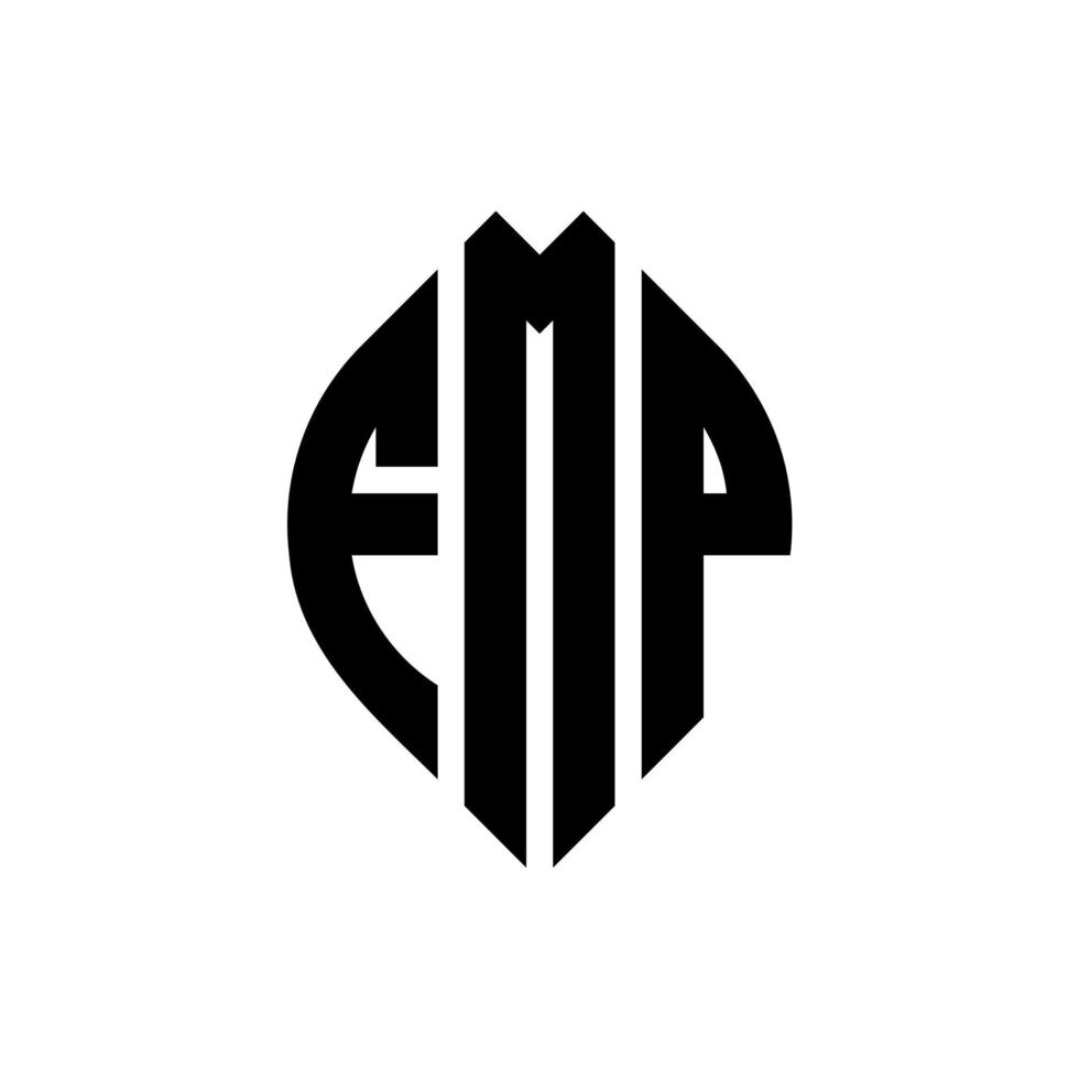 fmp cirkelbokstavslogotypdesign med cirkel- och ellipsform. fmp ellipsbokstäver med typografisk stil. de tre initialerna bildar en cirkellogotyp. fmp cirkel emblem abstrakt monogram bokstav märke vektor. vektor