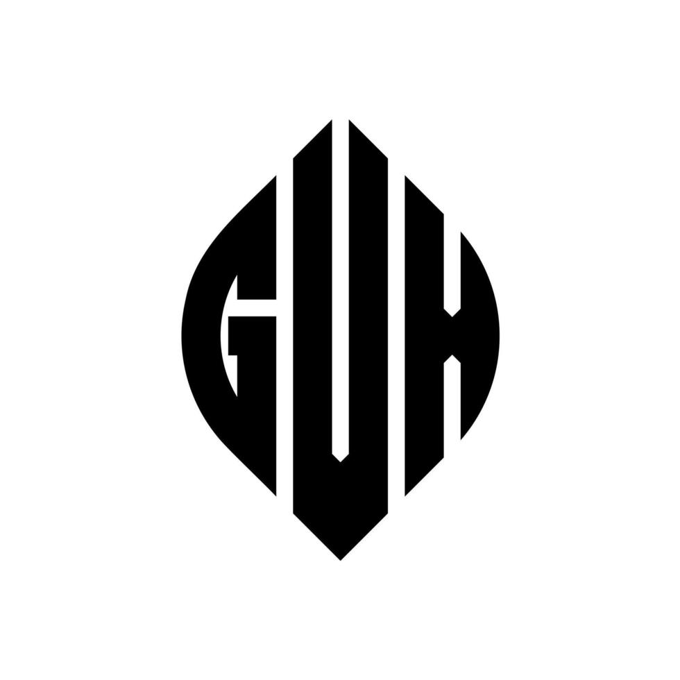 Gux-Kreis-Buchstaben-Logo-Design mit Kreis- und Ellipsenform. Gux-Ellipsenbuchstaben mit typografischem Stil. Die drei Initialen bilden ein Kreislogo. Gux-Kreis-Emblem abstrakter Monogramm-Buchstaben-Markierungsvektor. vektor