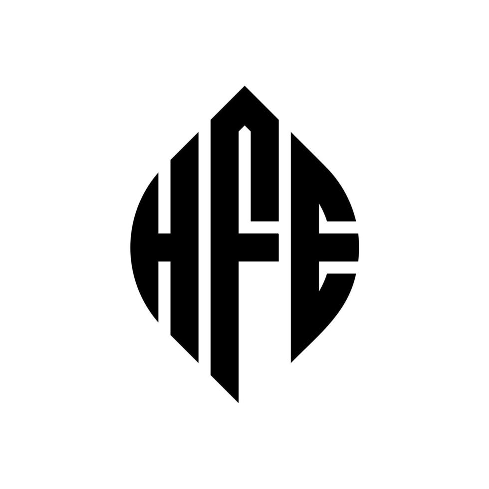 hfe-Kreisbuchstaben-Logo-Design mit Kreis- und Ellipsenform. hfe-Ellipsenbuchstaben mit typografischem Stil. Die drei Initialen bilden ein Kreislogo. hfe-Kreis-Emblem abstrakter Monogramm-Buchstaben-Markenvektor. vektor