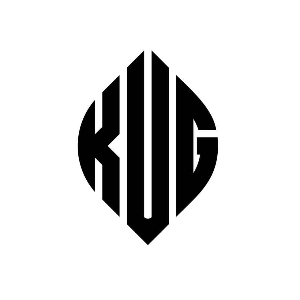 Kug-Kreis-Buchstaben-Logo-Design mit Kreis- und Ellipsenform. Kug-Ellipsenbuchstaben mit typografischem Stil. Die drei Initialen bilden ein Kreislogo. Kug-Kreis-Emblem abstrakter Monogramm-Buchstaben-Markierungsvektor. vektor