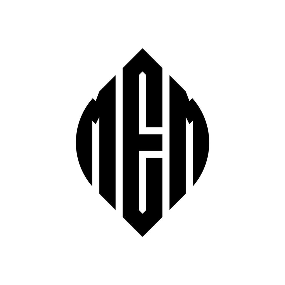 Mem-Kreis-Buchstaben-Logo-Design mit Kreis- und Ellipsenform. Mem-Ellipsenbuchstaben mit typografischem Stil. Die drei Initialen bilden ein Kreislogo. Mem-Kreis-Emblem abstrakter Monogramm-Buchstaben-Markenvektor. vektor
