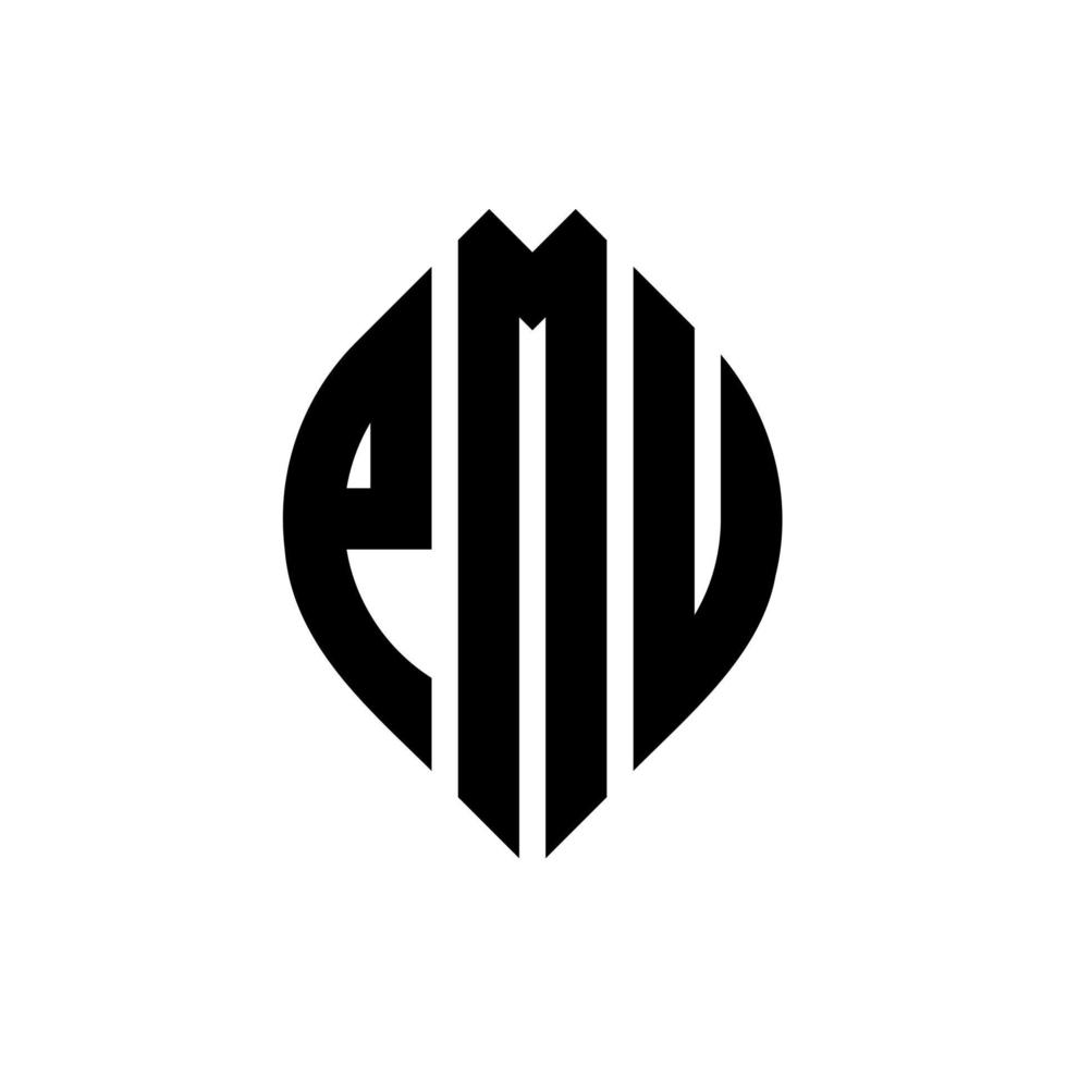 PMU-Kreisbuchstaben-Logo-Design mit Kreis- und Ellipsenform. PMU-Ellipsenbuchstaben mit typografischem Stil. Die drei Initialen bilden ein Kreislogo. PMU-Kreis-Emblem abstrakter Monogramm-Buchstaben-Markierungsvektor. vektor