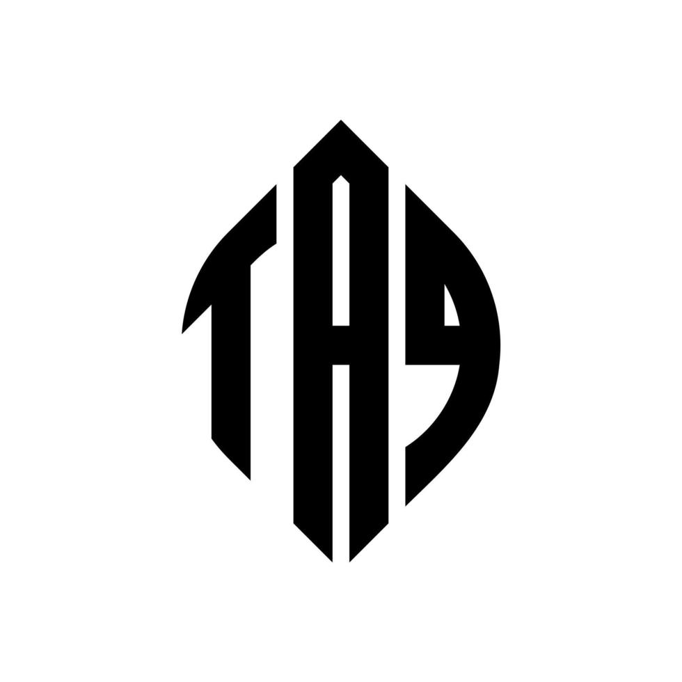 Taq-Kreis-Buchstaben-Logo-Design mit Kreis- und Ellipsenform. Taq-Ellipsenbuchstaben mit typografischem Stil. Die drei Initialen bilden ein Kreislogo. Taq-Kreis-Emblem abstrakter Monogramm-Buchstaben-Markierungsvektor. vektor