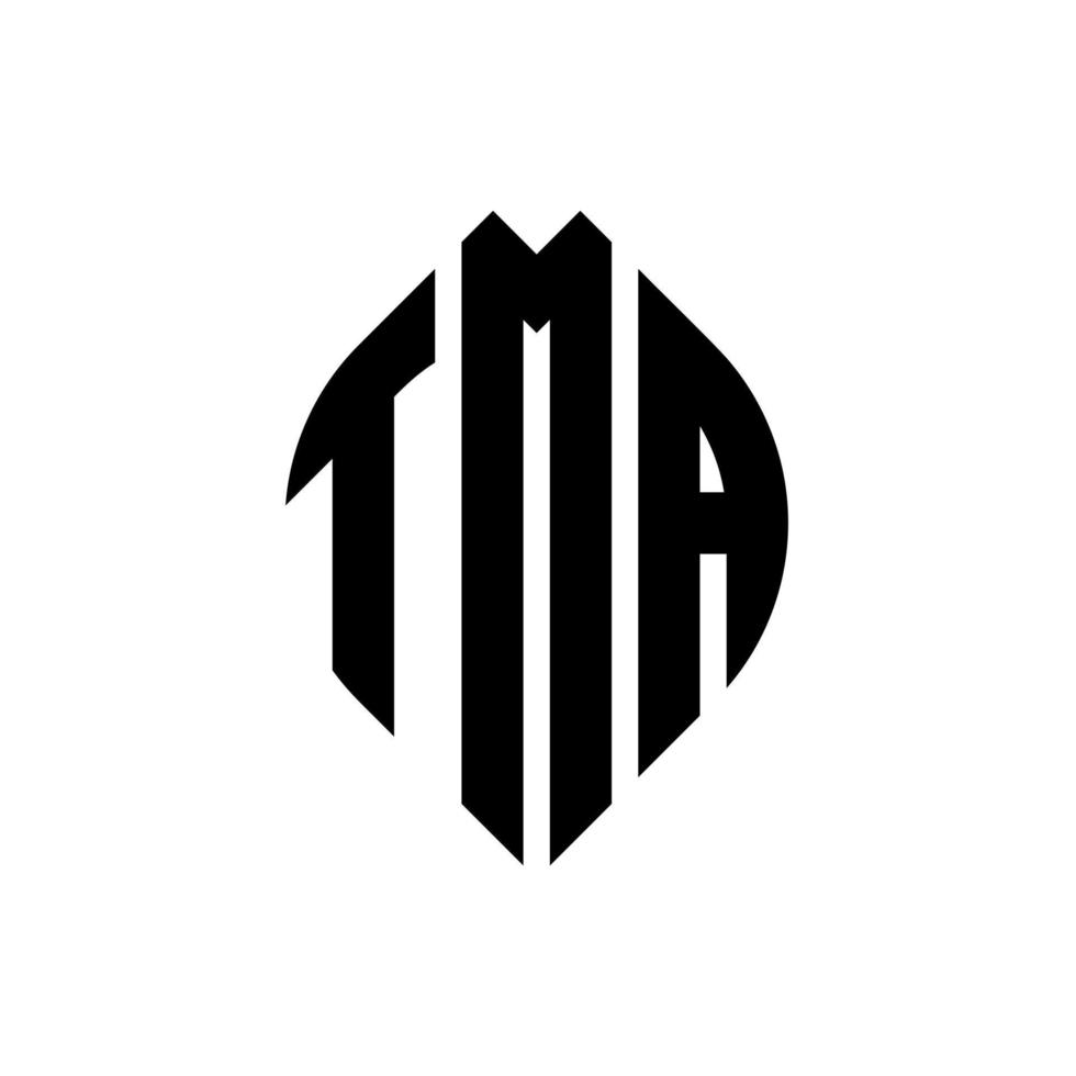 tma-Kreisbuchstabe-Logo-Design mit Kreis- und Ellipsenform. tma ellipsenbuchstaben mit typografischem stil. Die drei Initialen bilden ein Kreislogo. tma-Kreis-Emblem abstrakter Monogramm-Buchstaben-Markierungsvektor. vektor