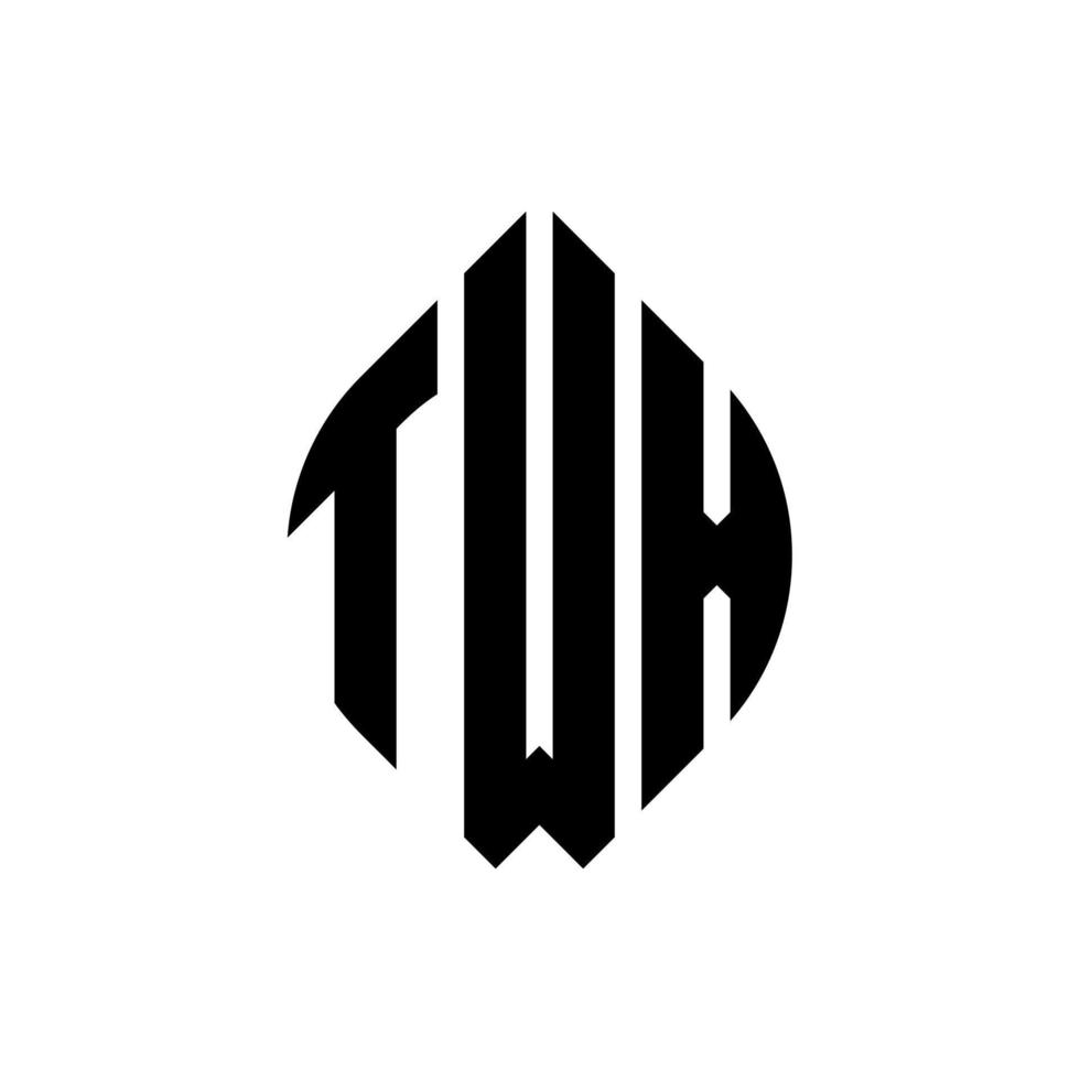 twx-Kreisbuchstaben-Logo-Design mit Kreis- und Ellipsenform. zwei Ellipsenbuchstaben mit typografischem Stil. Die drei Initialen bilden ein Kreislogo. twx Kreisemblem abstrakter Monogramm-Buchstabenmarkierungsvektor. vektor