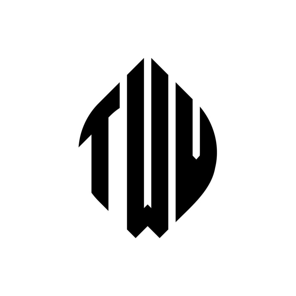 TWV-Kreisbuchstaben-Logo-Design mit Kreis- und Ellipsenform. zwei Ellipsenbuchstaben mit typografischem Stil. Die drei Initialen bilden ein Kreislogo. twv Kreisemblem abstrakter Monogramm-Buchstabenmarkierungsvektor. vektor
