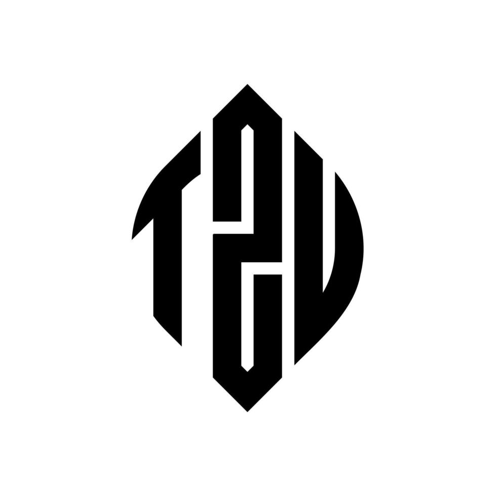 tzu-Kreis-Buchstaben-Logo-Design mit Kreis- und Ellipsenform. tzu Ellipsenbuchstaben mit typografischem Stil. Die drei Initialen bilden ein Kreislogo. Tzu-Kreis-Emblem abstrakter Monogramm-Buchstaben-Markierungsvektor. vektor