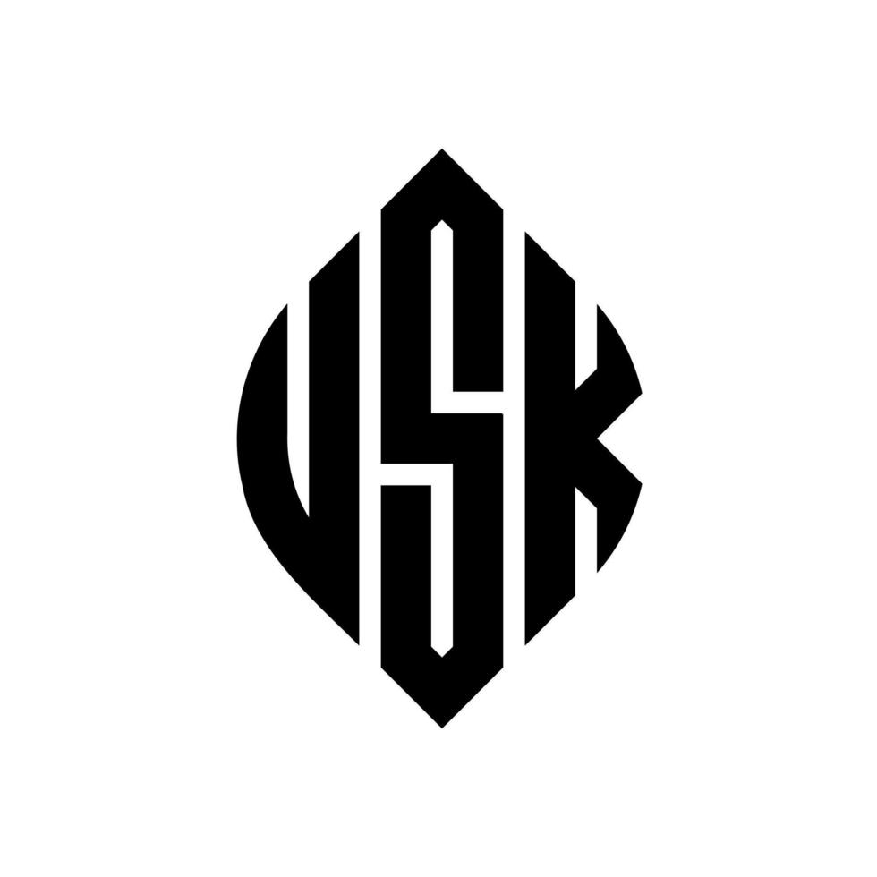 USK-Kreis-Buchstaben-Logo-Design mit Kreis- und Ellipsenform. usk ellipsenbuchstaben mit typografischem stil. Die drei Initialen bilden ein Kreislogo. USK-Kreis-Emblem abstrakter Monogramm-Buchstaben-Markierungsvektor. vektor