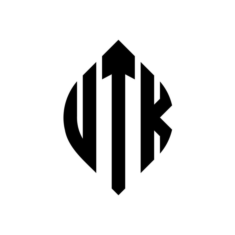 utk-Kreisbuchstaben-Logo-Design mit Kreis- und Ellipsenform. utk ellipsenbuchstaben mit typografischem stil. Die drei Initialen bilden ein Kreislogo. utk kreis emblem abstraktes monogramm buchstaben mark vektor. vektor