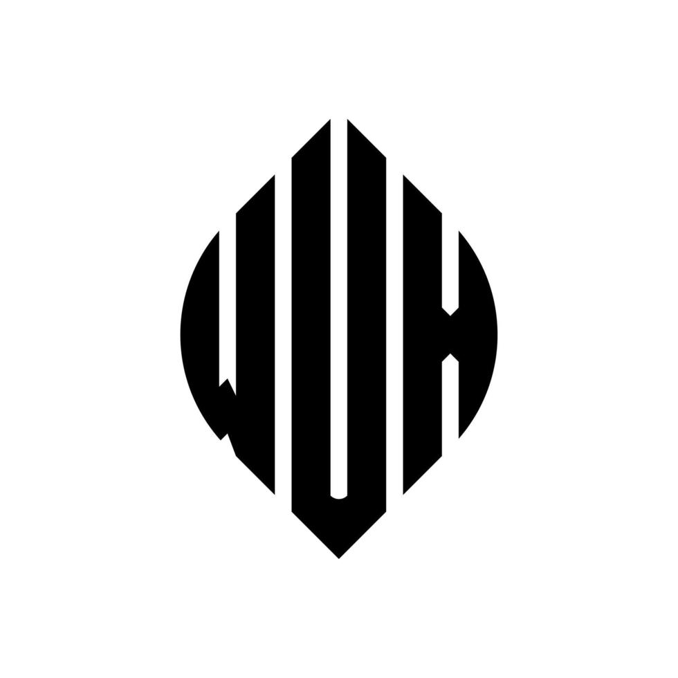 Wux-Kreisbuchstaben-Logo-Design mit Kreis- und Ellipsenform. Wux-Ellipsenbuchstaben mit typografischem Stil. Die drei Initialen bilden ein Kreislogo. Wux-Kreis-Emblem abstrakter Monogramm-Buchstaben-Markenvektor. vektor