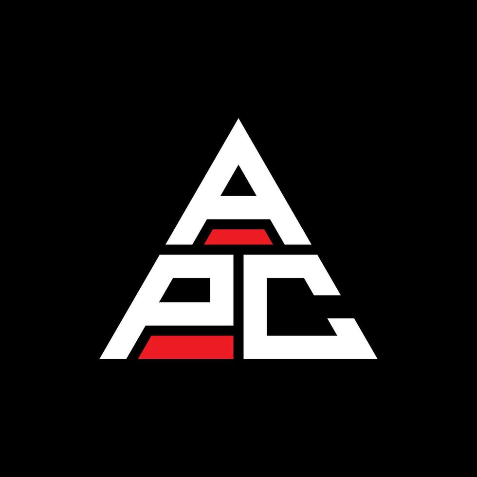 apc triangel bokstavslogotypdesign med triangelform. apc triangel logotyp design monogram. apc triangel vektor logotyp mall med röd färg. apc triangulär logotyp enkel, elegant och lyxig logotyp.