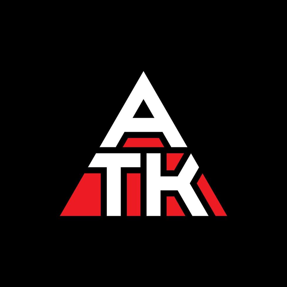 atk triangel bokstavslogotypdesign med triangelform. atk triangel logotyp design monogram. atk triangel vektor logotyp mall med röd färg. atk triangulär logotyp enkel, elegant och lyxig logotyp.