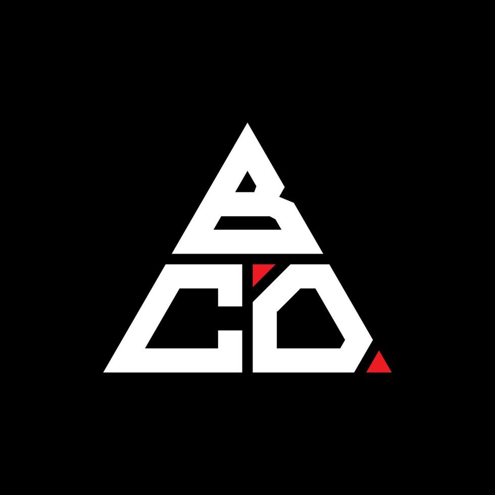 bco triangel bokstavslogotypdesign med triangelform. bco triangel logotyp design monogram. bco triangel vektor logotyp mall med röd färg. bco triangulär logotyp enkel, elegant och lyxig logotyp.