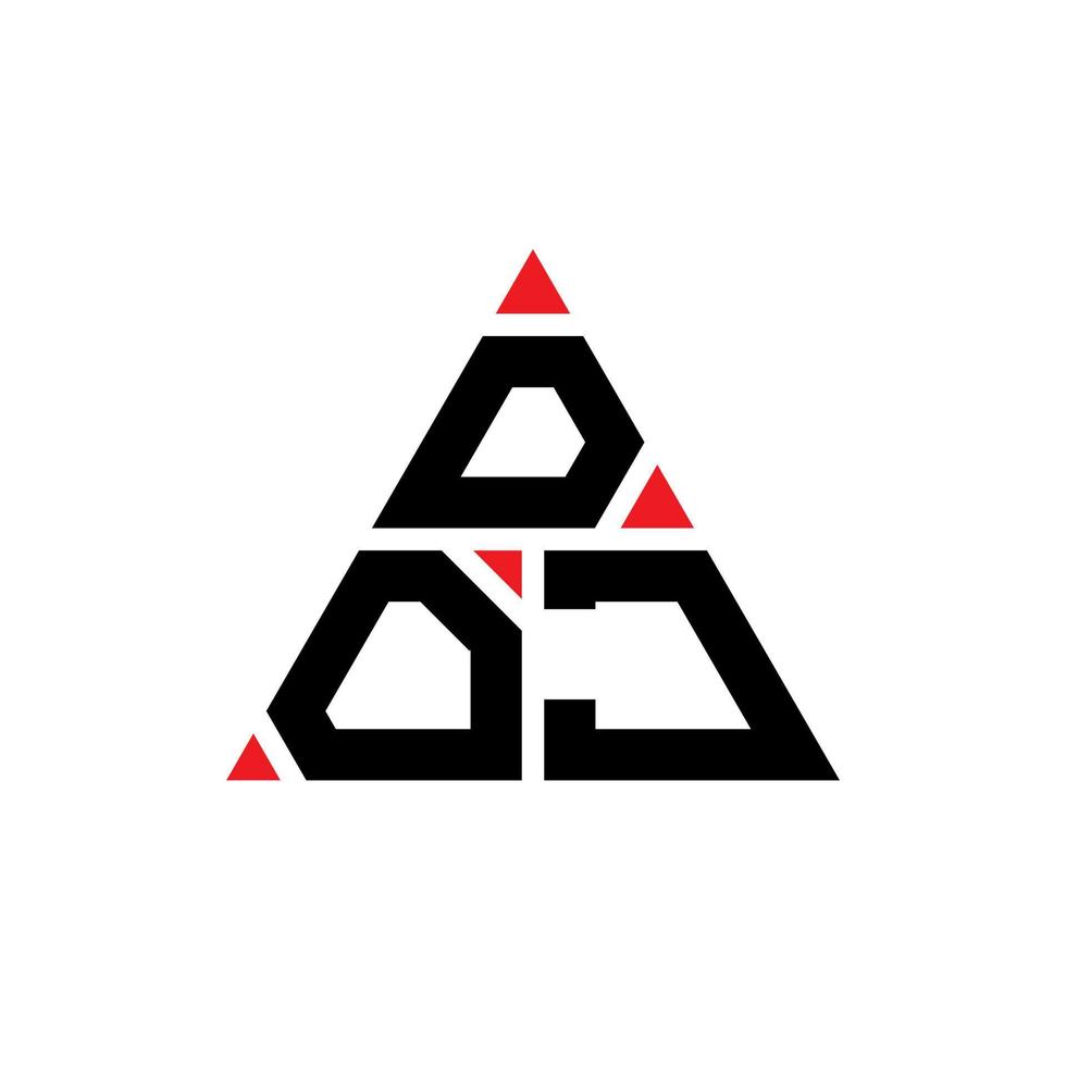 doj triangel bokstavslogotypdesign med triangelform. doj triangel logotyp design monogram. doj triangel vektor logotyp mall med röd färg. doj triangulär logotyp enkel, elegant och lyxig logotyp.