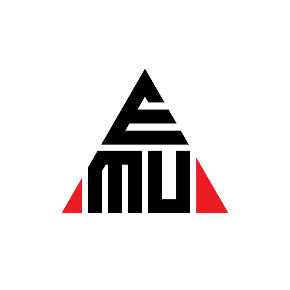 emu triangel bokstavslogotypdesign med triangelform. emu triangel logotyp design monogram. emu triangel vektor logotyp mall med röd färg. emu triangulär logotyp enkel, elegant och lyxig logotyp.