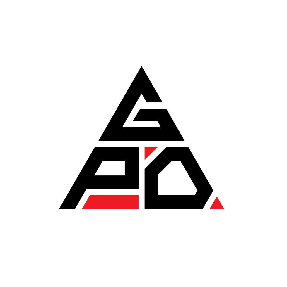 gpo triangel bokstavslogotypdesign med triangelform. gpo triangel logotyp design monogram. gpo triangel vektor logotyp mall med röd färg. gpo triangulär logotyp enkel, elegant och lyxig logotyp.