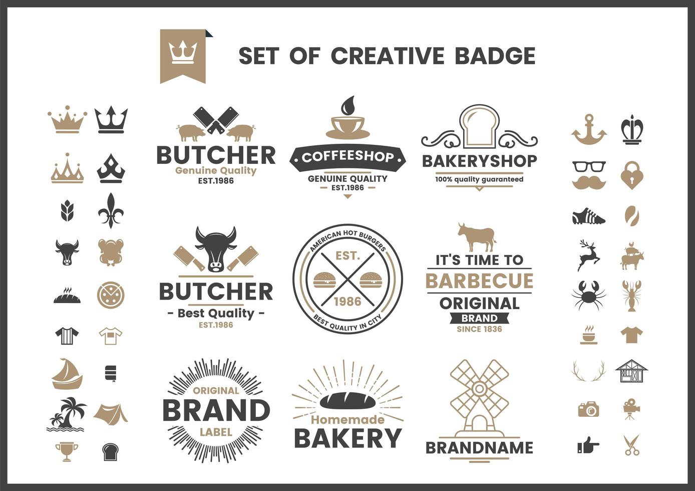 Vintage braun und schwarz Café, Bäckerei oder Metzger Logos gesetzt vektor